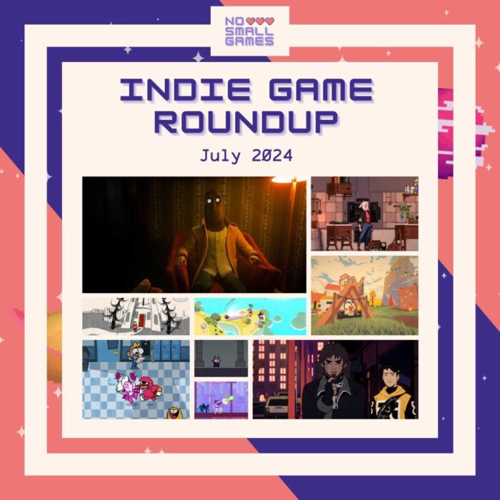 Indie Game Roundup graphic featuring screenshots from the games discussed, including: Clickolding, Stray Gods Orpheus DLC, Valley Peaks, Magical Delicacy, #BLUD, and more