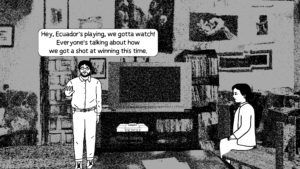 Despelote screenshot of a family watching soccer on tv